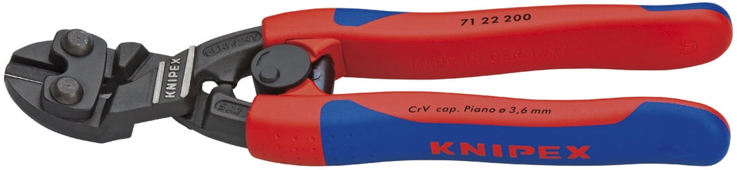 KNIPEX Tools 71 22 200 CoBolt High Leverage Angled Bevel Cut Compact Bolt Cutters with Spring, Comfort Grip