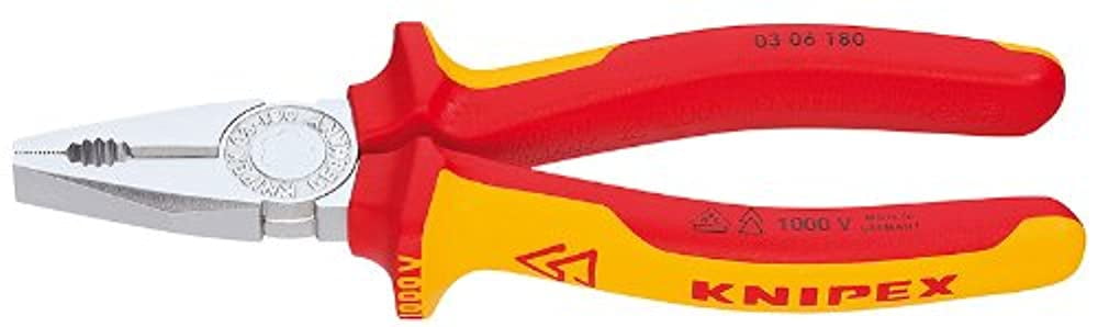 KNIPEX Tools - Combination Pliers, Chrome, 1000V Insulated (306180)