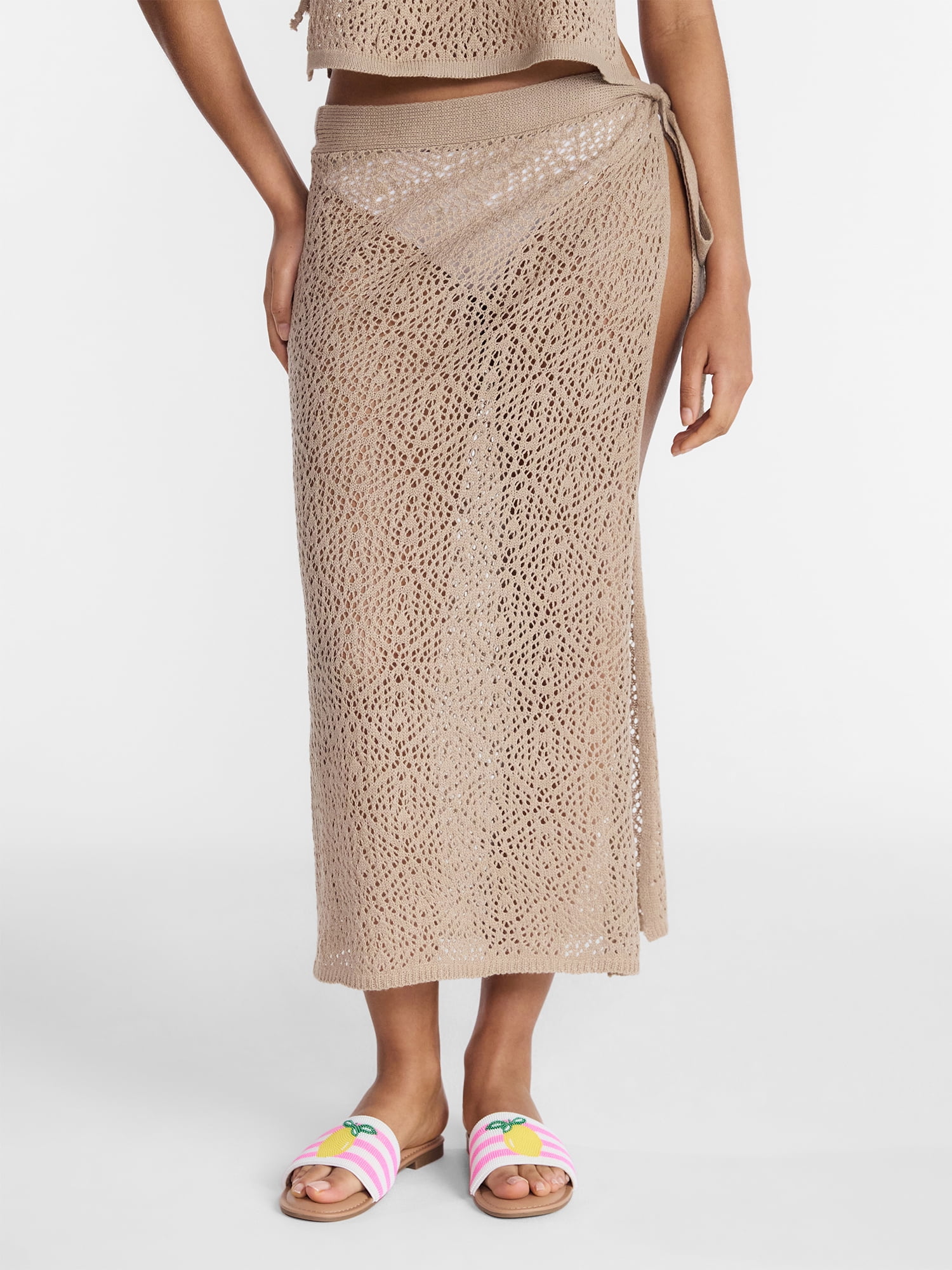 No Boundaries Crochet Knit Skirt with Side Tie, Women's