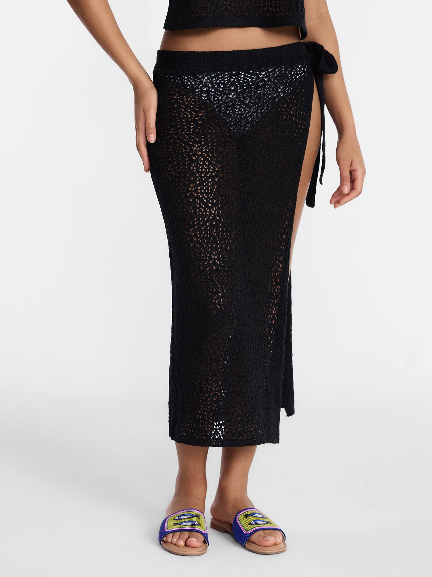 No Boundaries Crochet Knit Skirt with Side Tie, Women's - Walmart.com
