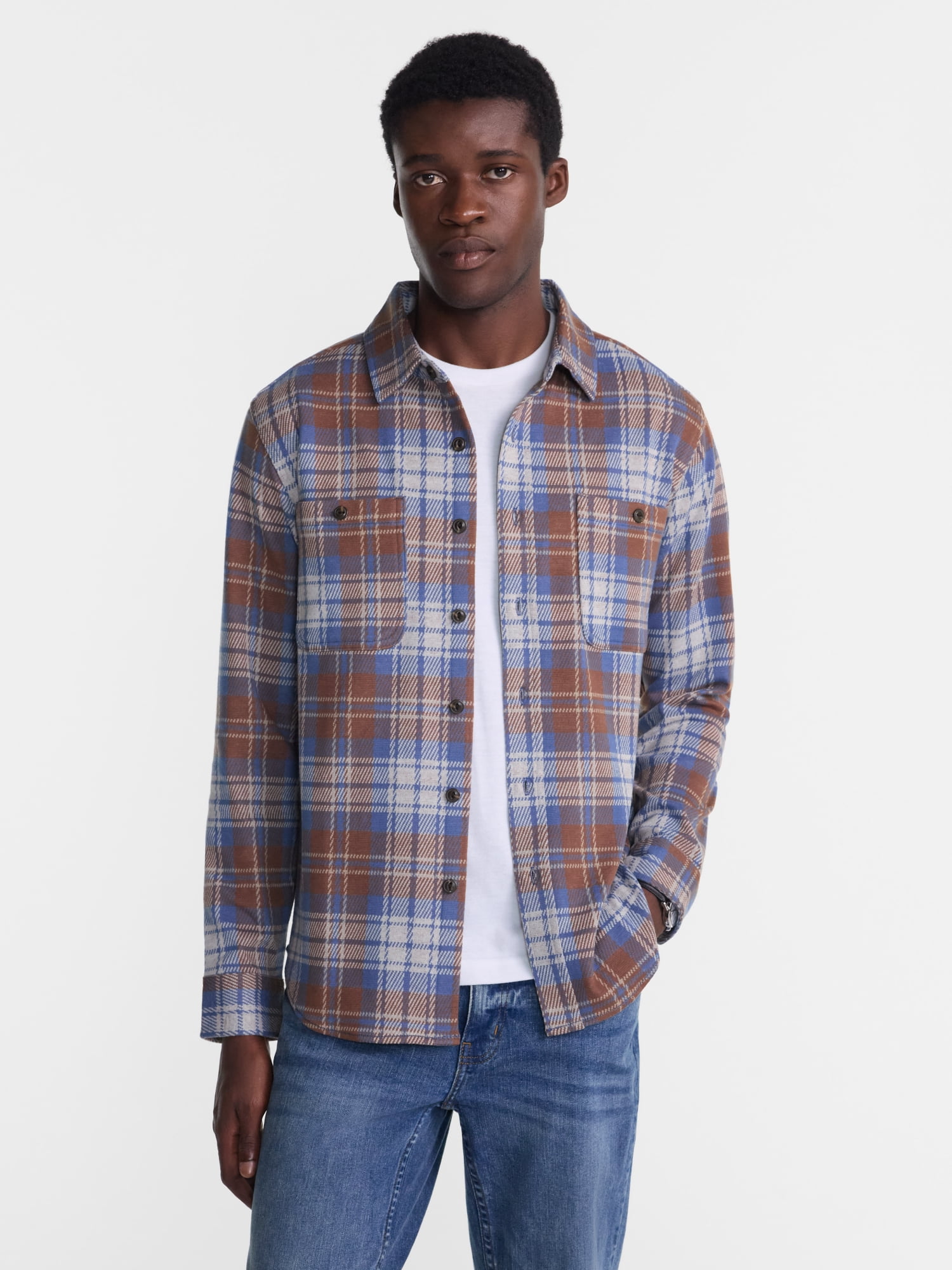 George Men's Knit Overshirt with Long Sleeves, Sizes XS-4XLT