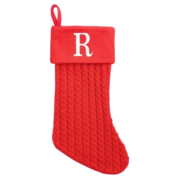 Cable Knit Monogram "R" Christmas Stocking, Red and White, 18", by Holiday Time