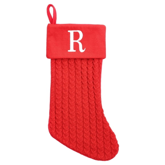Cable Knit Monogram "R" Christmas Stocking, Red and White, 18", by Holiday Time