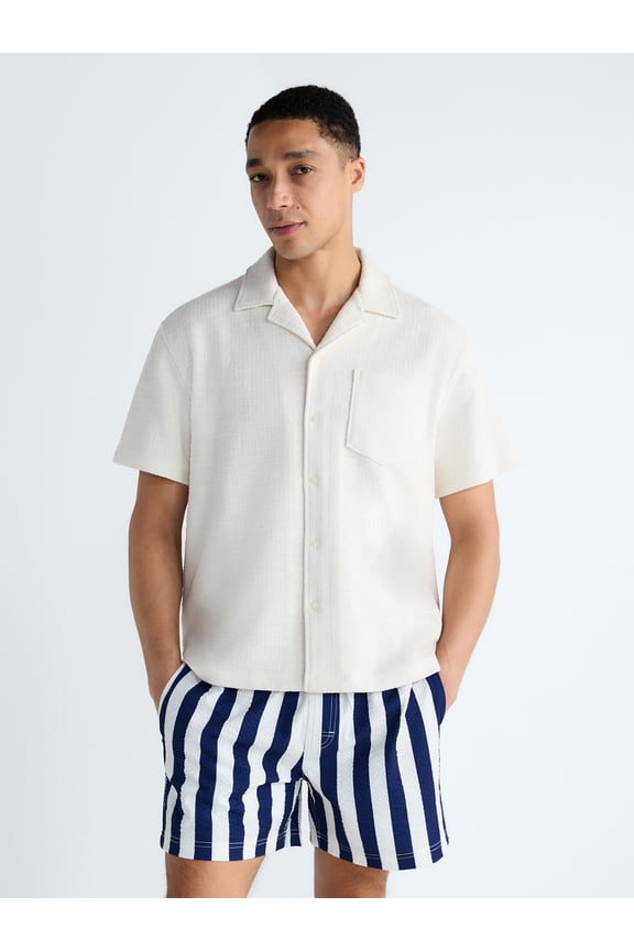 Men's Textured Camp Shirt with Short Sleeves, Sizes S-3XL