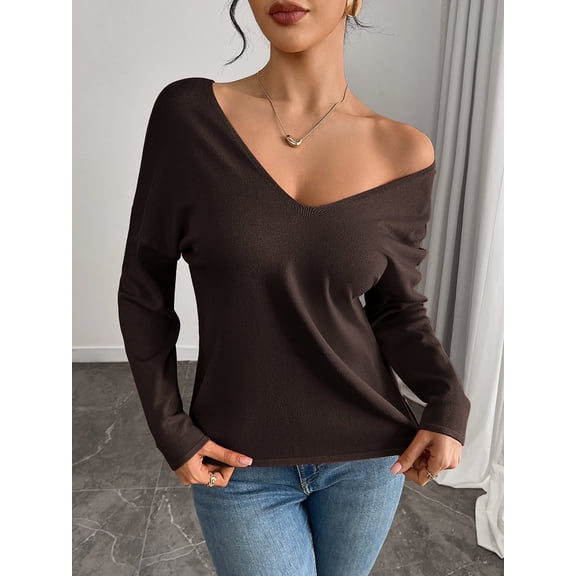 KNITIC Women's Casual Knit Pullover Sweater, Solid Color, Relaxed Fit