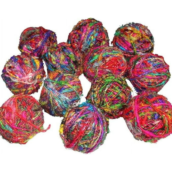 KNITSILK Recycled Sari Silk Yarn - Bulky Yarn - Multicolor (100 Grams) | Great for Knitting, Crochet, Weaving