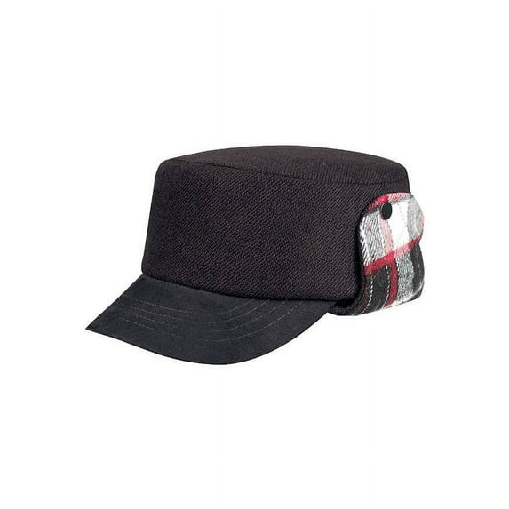 KNITTED ARMY CAP W/WARMER FLAP - Black, Small