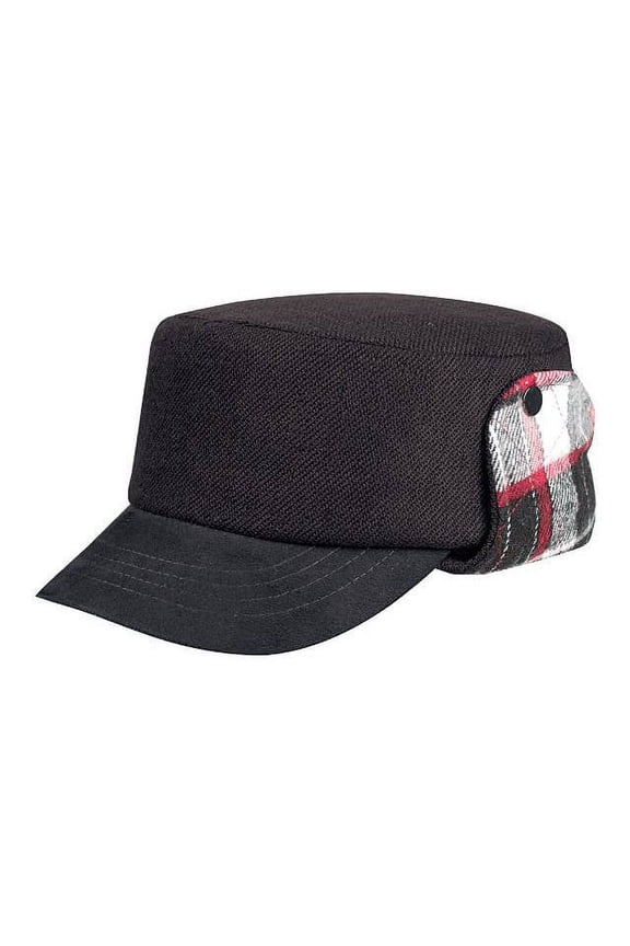 KNITTED ARMY CAP W/WARMER FLAP - Black, Small