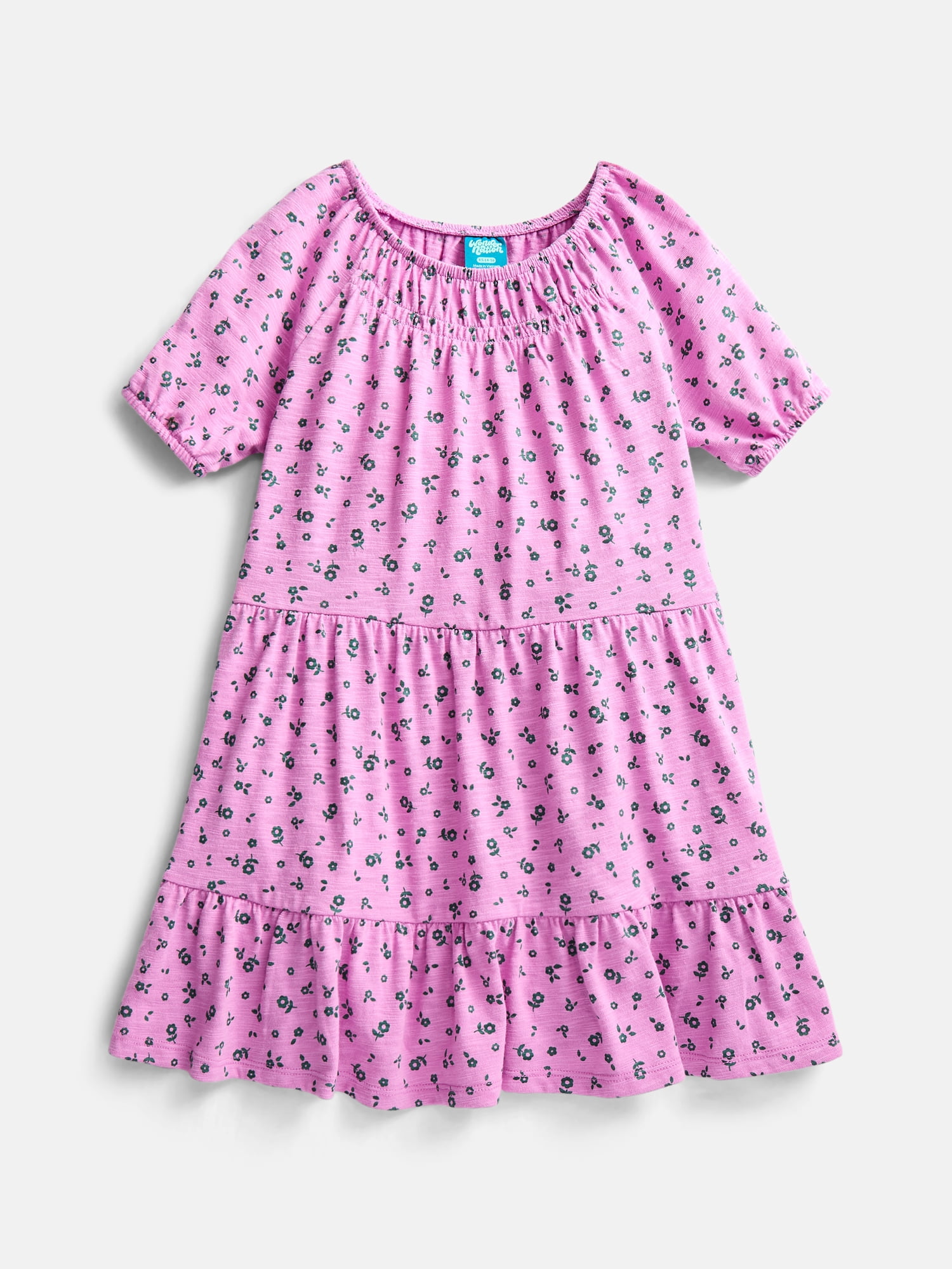Wonder Nation Girls Tiered Dress with Short Sleeves, Sizes XS-XXL