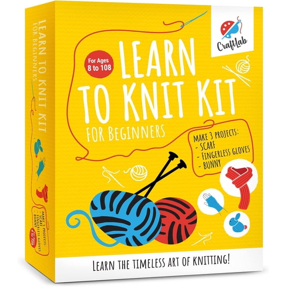 KNITTING KIT for Beginners Kids Adults Includes Wool Yarn Knitting Needles Yarn Needle Instructions DIY Gift Learn to Knit Arts Crafts Kit