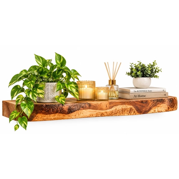 KNITTWORLD Handmade from solid natural teak wood floating wall shelf for Home Decor with Mounting Brackets,24" W x 8" D x 1.5" Thick