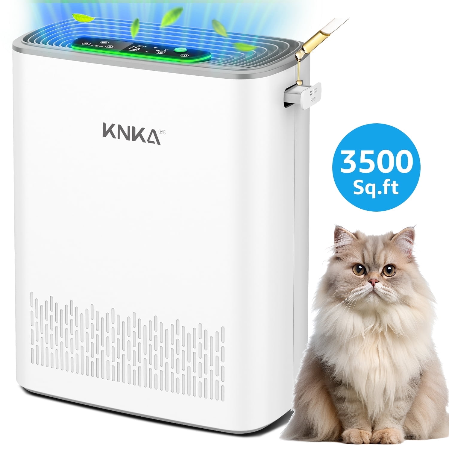 KNKA HEPA Air Purifiers for Home Large Room up to 3500 Sq.ft  Allergy & Pet Hair Relief, Air Quality Monitor, Auto/Turbo Mode, Essential Oil Diffuser, Ultra-Quiet