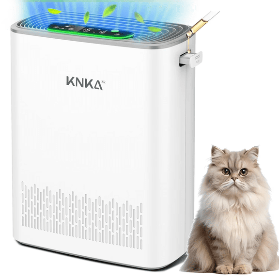 KNKA Pro HEPA Air Purifiers for Home Large Room up to 1123 Sq.ft  once per hour Allergy & Pet Hair Relief, Air Quality Monitor, Auto/Turbo Mode, Essential Oil Diffuser, Ultra-Quiet