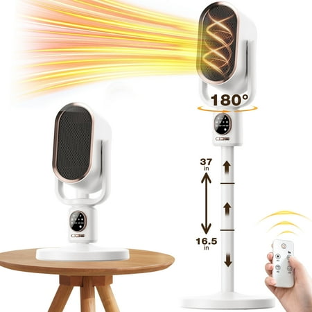KNKA Space Heater, Portable Space Heaters for Indoor Use, 1800W Cold & Warm Modes PTC Electric Heater for Bedroom, with Night Light, Adjustable Height, for Floor or Desktop Use