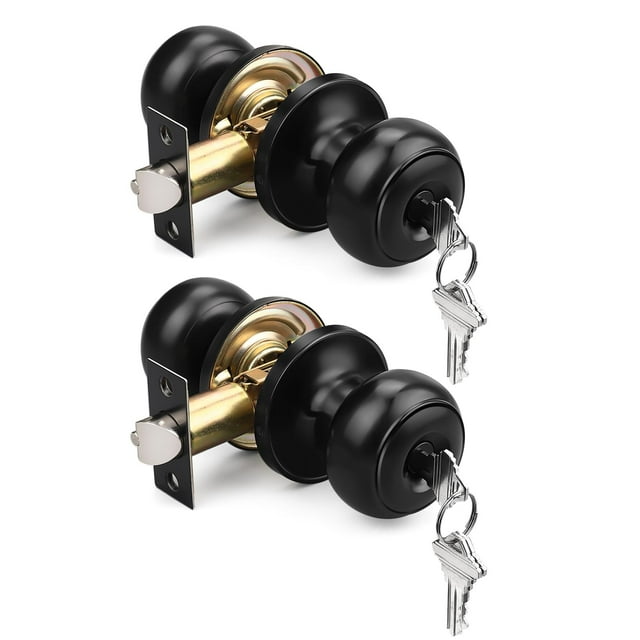 KNOBWELL 2 Pack Bedroom Door Knobs with Lock and Key, Exterior Doorknob
