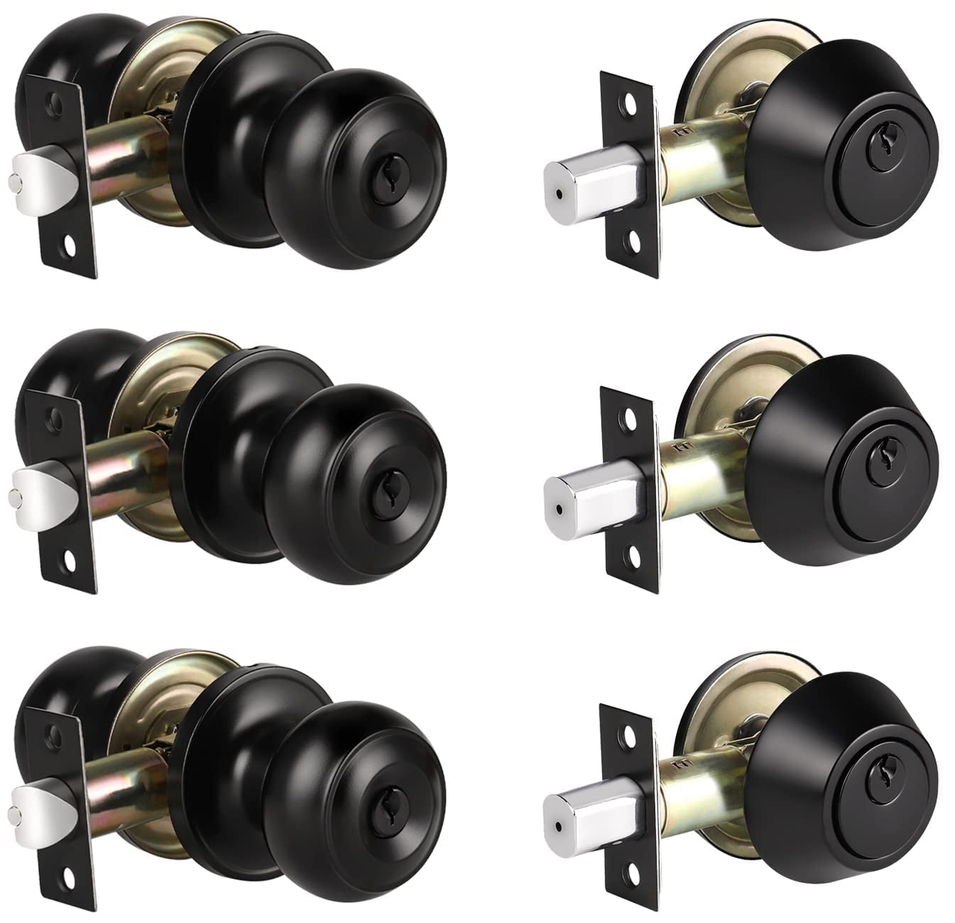 KNOBWELL 3 Pack Keyed Alike Entry Door Knobs and Single Cylinder