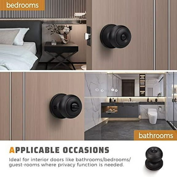 KNOBWELL 4 Pack Oil Rubbed Bronze Door Knobs for Bedroom or Bathroom, Interior Door Knob with Round Door Knob, Bronze Privacy Door Knob with Lock, Keyless Turn Lock Door Knob