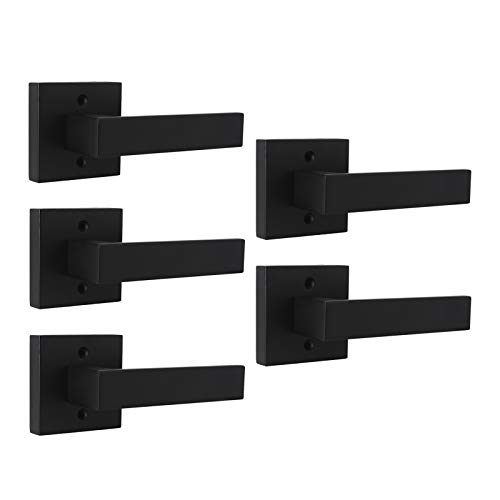 KNOBWELL 5 Pack Matte Black Heavy Duty Door Lever Dummy Door Handle Set