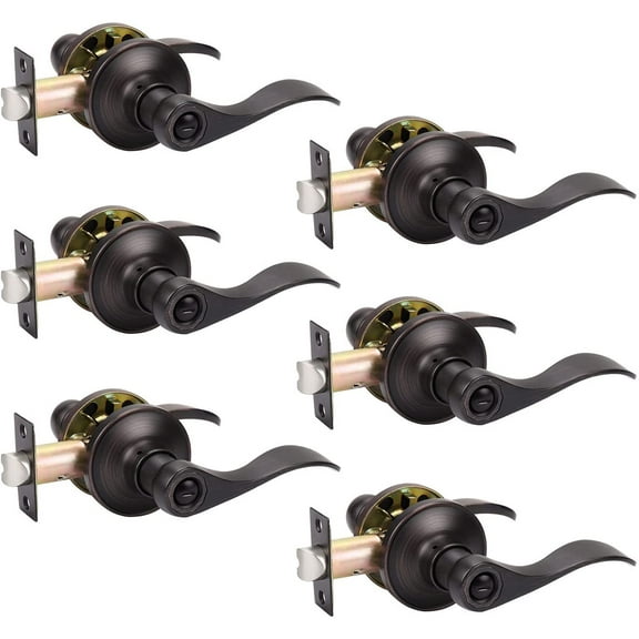 KNOBWELL 6 Pack Bronze Privacy Door Lever Handle Keyless Bedroom/Bathroom Door Lock Lockset Oil Rubbed Bronze Finish Door Knobs, Interior Door Handles 6 Pack Privacy