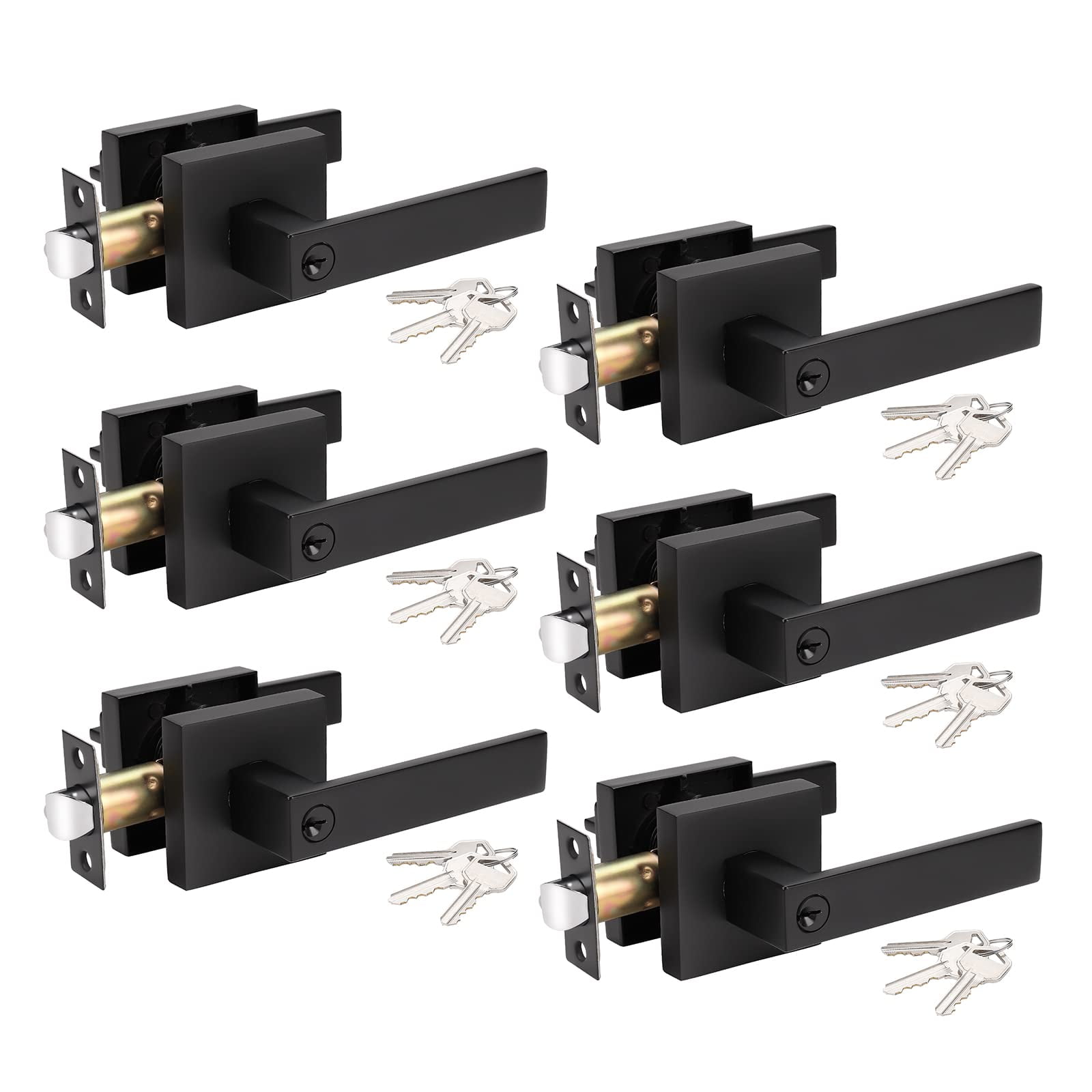 KNOBWELL 6 Pack Heavy Duty Black Interior Door Handles Keyed Entry Door