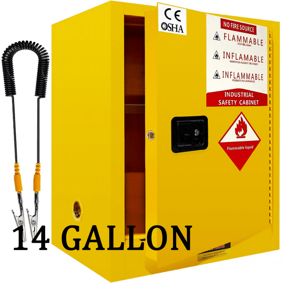 KNOPT 14-Gallon Industrial Chemical Safety Cabinet,  Flammable Storage Cabinet, Fireproof Filing Cabinet,  Fire and Explosion Protection, Yellow