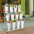 thumbnail image 1 of KNOPT 3 Tier 12 White Round Bucket Flower Display Stand, Flower Stand with Metal Plant Cart Shelf, Flower Display Stand With Moving Flower Rack ​, 1 of 4