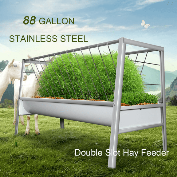 KNOPT Goat Hay Feeder Hay Feeder,  Alloy Steel Hay Rack  Quick to Assemble Pasture Hay Feeder, 88 Gallon Capacity Freestanding Goat Hay Feeder (Iron)​