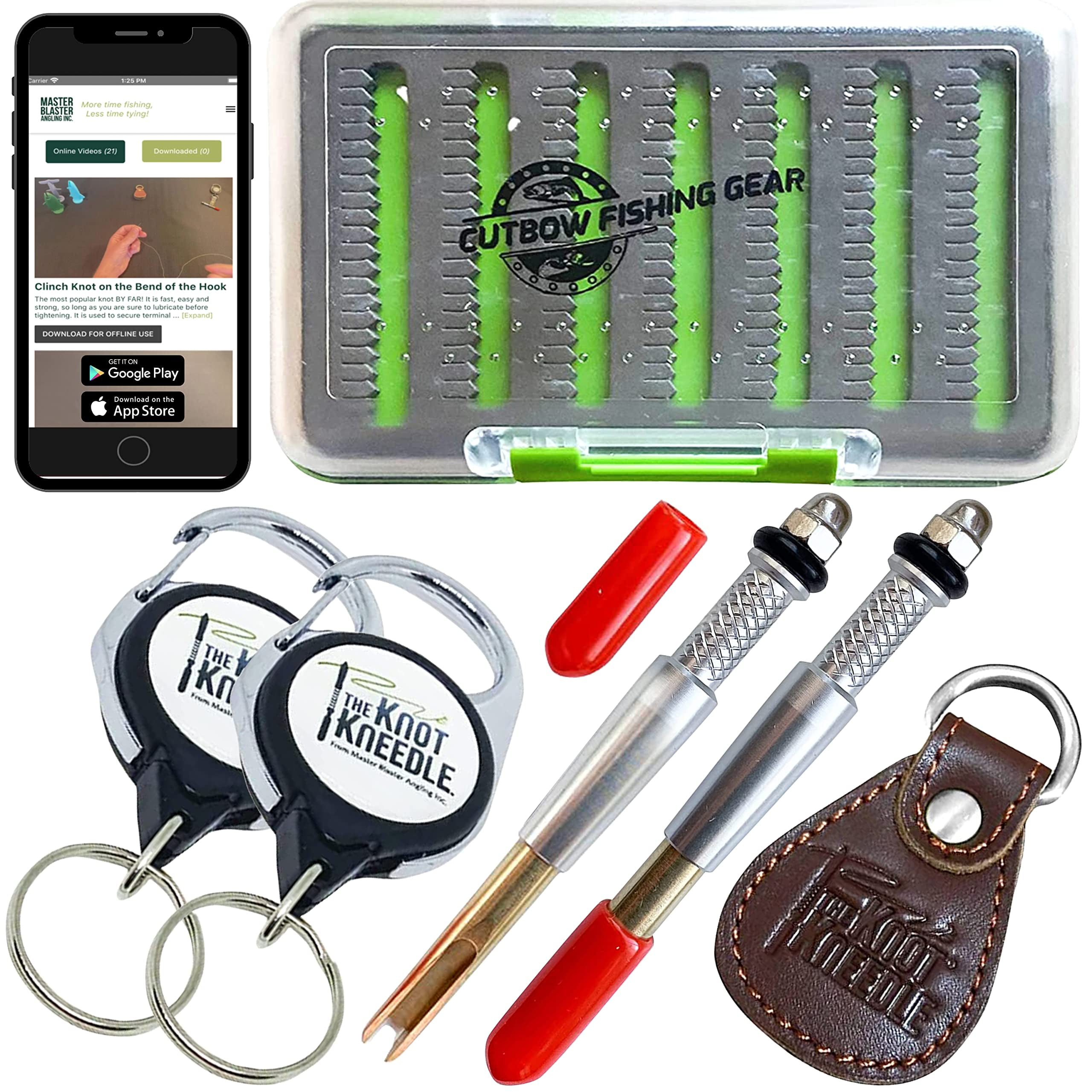 KNOT KNEEDLE Catch Lunker Bundle 2 Epic, Fishing Accessories of 2 Zingers, Fly Straightener, Fly Fishing Box, Fishing Knot Tying Tool Tie 25+ Basic and Advanced Knots - 5-Piece Bundle