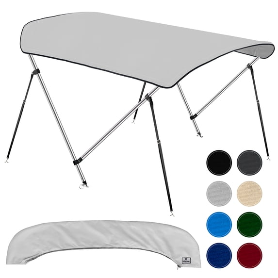 KNOX 2 Bow Bimini Tops for Boats, Boat Canopy Kit, 600D Canvas, Stainless Steel Bimini Top Hardware, Storage Boot, Fits Most Small Boats & Inflatable Boats, 63" L x 43" H x 39"-55" W (Light Gray)