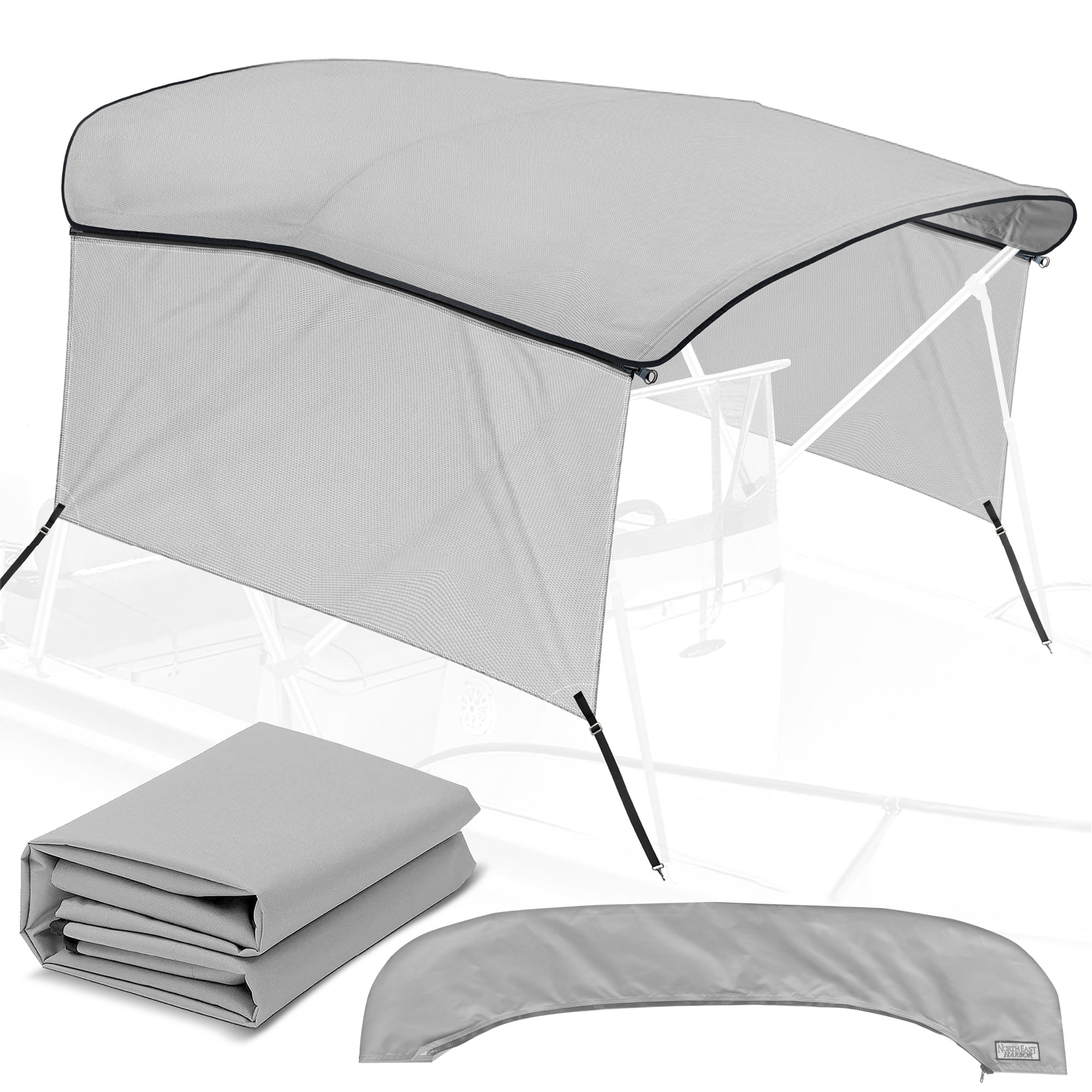 KNOX 4-Bow Bimini Top Universal Replacement Canvas Cover with Side Walls,  900D Marine Canopy, Storage Boot, Sun Shade Kit For Pontoon, V-Hull, Jon  Boat, Bimini Top Canvas ONLY (Sand) 8'L x 73-78W 