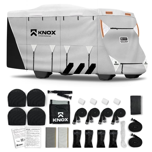 KNOX 2nd Gen Class C RV Cover, Anti-Tear APEX Fabric, Fits Class C RVs, travel trailers and Motorhomes, Camper Cover Includes Ladder cover, Wheel Covers and Gutter Covers - Size 20-23 ft