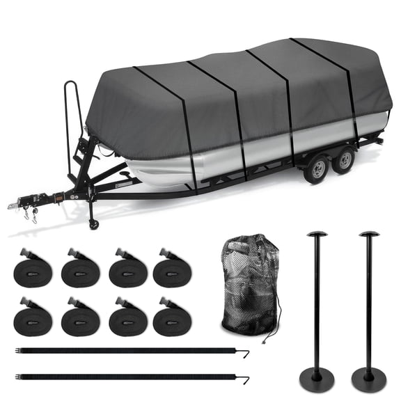 KNOX 3rd Gen Heavy Duty Pontoon Boat Cover with 2 Support Poles, Marine Grade 600 Denier Polyester Trailerable Pontoon Covers - Includes Storage Bag, Fits Length 17' 18' 19' - Beam Width 96"