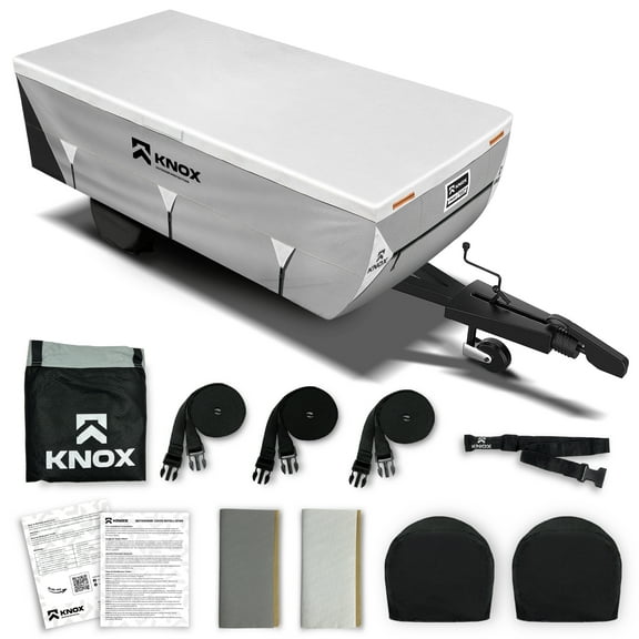 KNOX 3rd Gen Pop up Folding Camper Cover, Anti-Tear 7 Layer APEX Fabric, Fits Folding Campers and RVs, Pop-up Trailer Cover Comes with Tire Covers and User-friendly Instructions