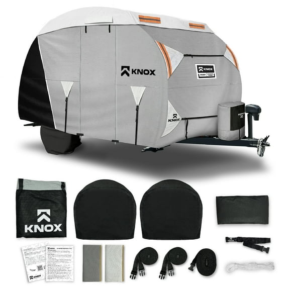 KNOX 2nd Gen R-Pod Cover, Anti-Tear APEX Fabric, Fits R-Pod Travel Trailer, RV and Motorhome, Includes Propane, Tire, and Ladder Cover, Windproof Ropes, Fits Up To 18' 8" Trailers