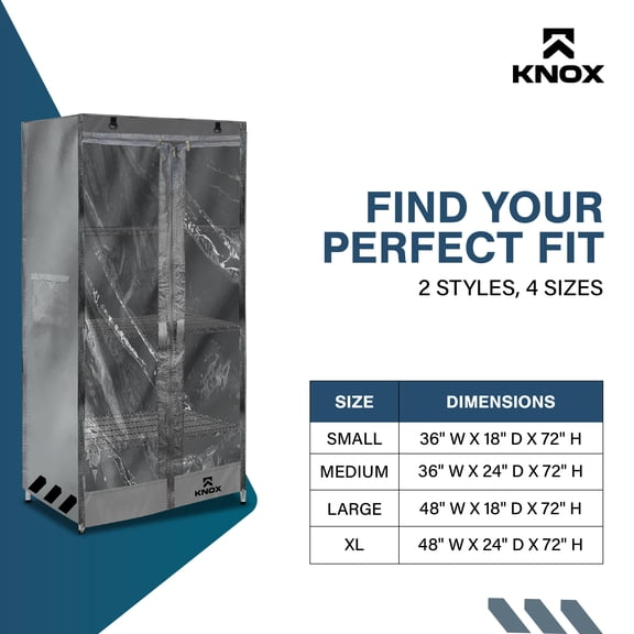 KNOX Storage Shelf Cover, Heavy-Duty, Waterproof & Dustproof Shelving Rack Cover with Clear Front, Padded Handles, Side Storage Pouch & Bonus Storage Bag – Fits 48"W x 18"D x 72"H – Gray