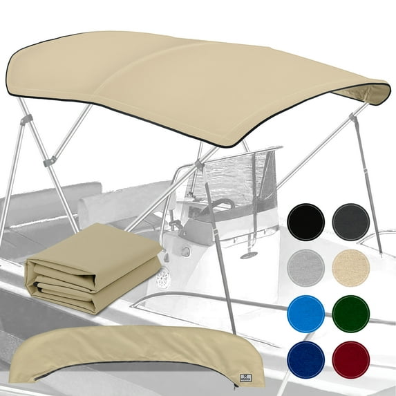 KNOX Universal 3 Bow Bimini Top Replacement Canvas, Bimini Top Canvas Only with Zip-On Storage Boot, 600D Marine Grade, Waterproof, Fadeproof Sun Shade Boat Canopy, No Frame, 54-60"W, Sand