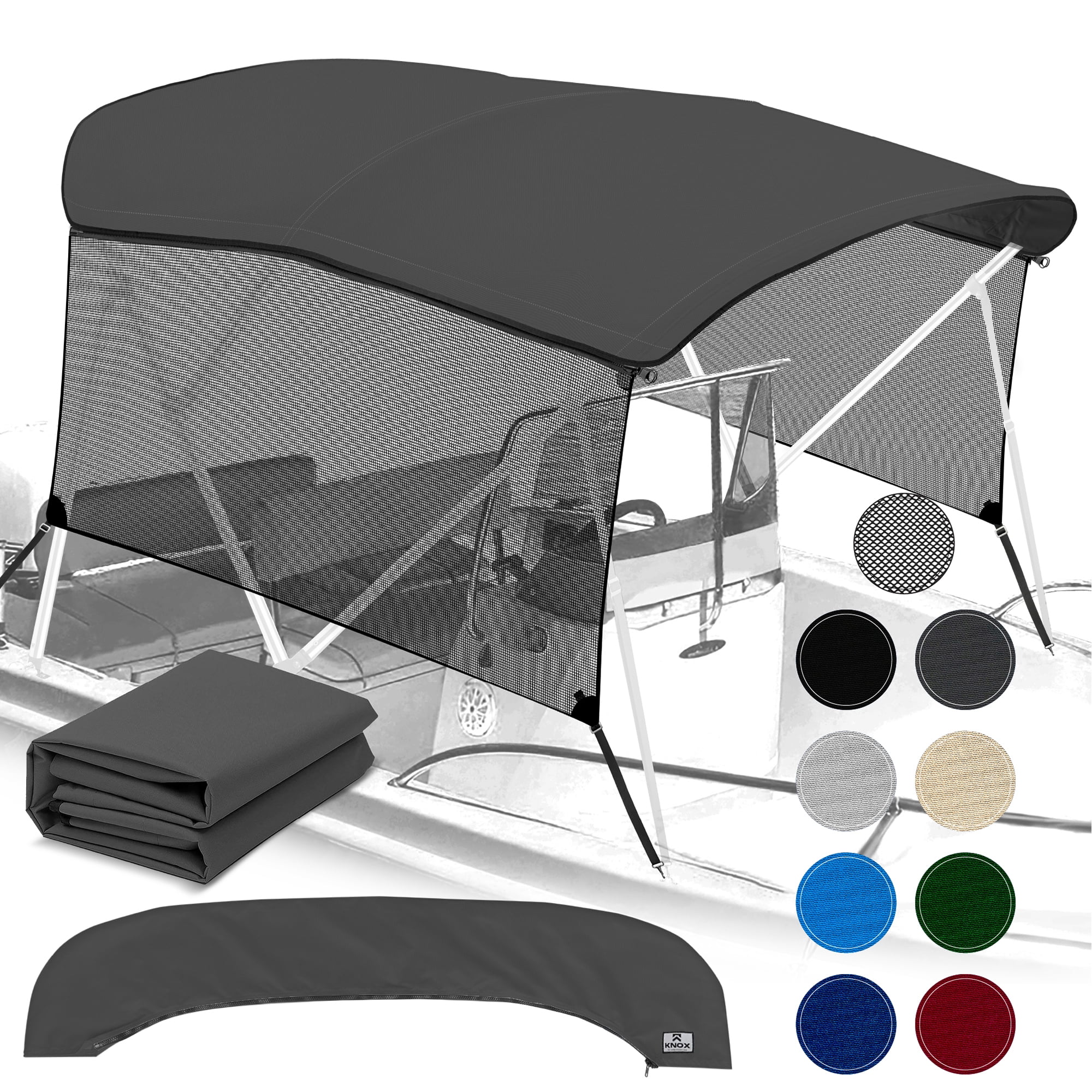 KNOX Universal 3 Bow Bimini Top Replacement Canvas & Detachable Sidewalls with Storage Boot
