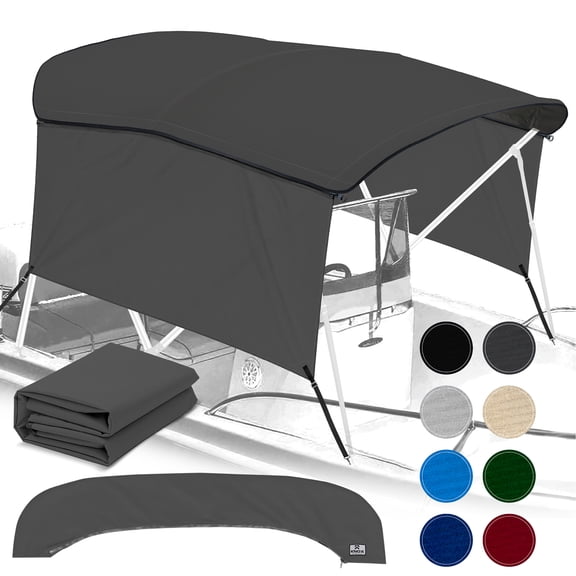 KNOX Universal 3 Bow Bimini Top Replacement Canvas & Detachable Sidewalls with Storage Boot, 600D Marine Grade Sun Shade Boat Canopy with Solid Side Blocks, No Frame, 67-72"W, Charcoal Gray