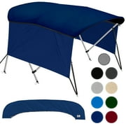 KNOX Universal 3-Bow Bimini Tops for Boats Cover Side Walls, Support Poles, Fade-Proof 900D Marine Canvas, Storage Boot, Sun Shade Canopy For Pontoon, V-Hull, Fishing, Jon Boat, 61-66"W (Navy Blue)