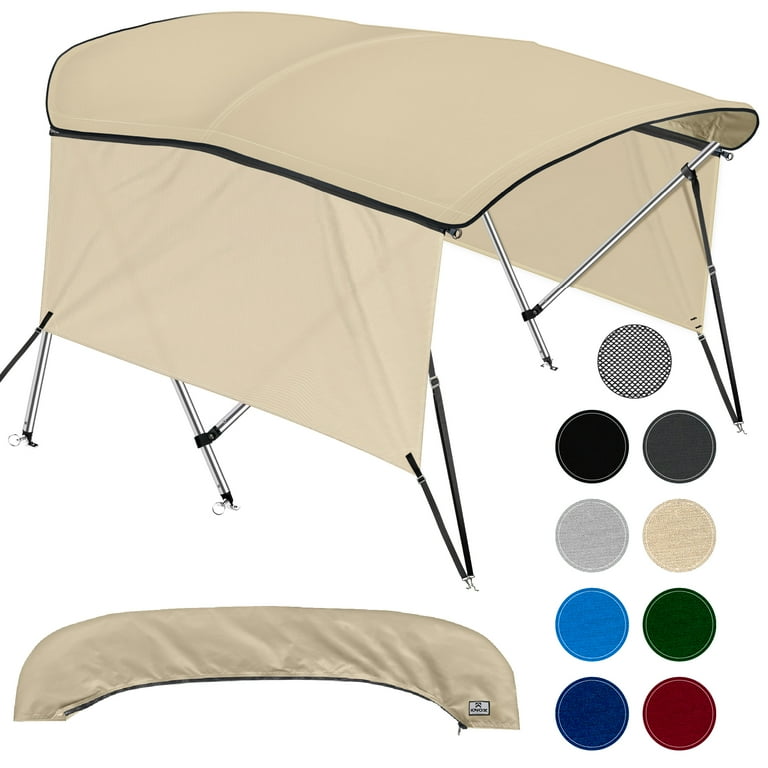 Knox Universal 3-Bow Bimini Tops for Boats Cover Side Walls, Support Poles, Fade-Proof 900d Marine Canvas, Storage Boot, Sun Shade Canopy for