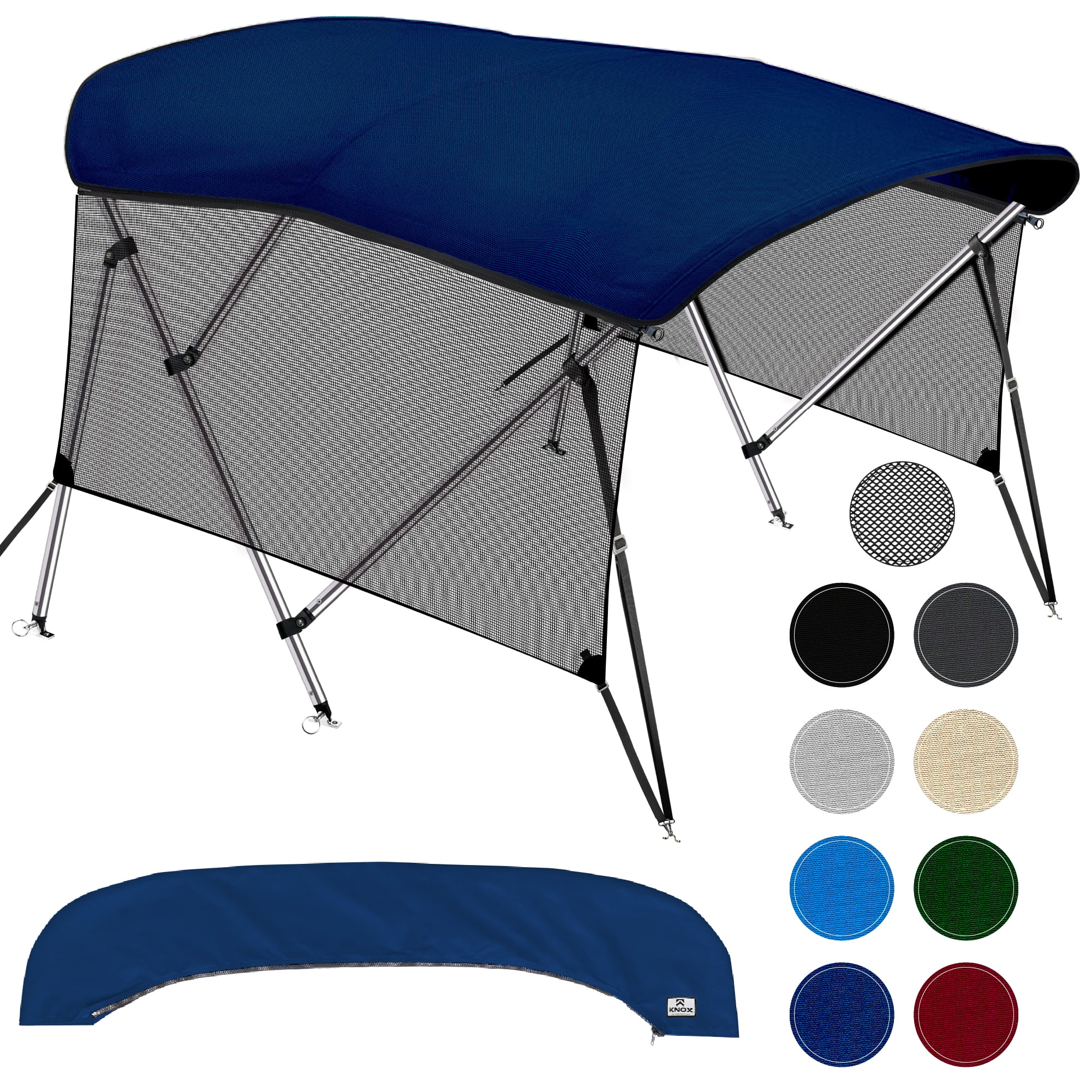 KNOX Universal 3 Bow Bimini Tops for Boats with Detachable Mesh Sidewalls, 900D Marine Canvas