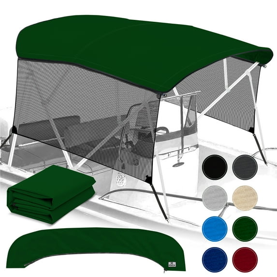 KNOX Universal 4 Bow Bimini Top Replacement Canvas & Detachable Sidewalls with Storage Boot, 600D Marine Grade Sun Shade Boat Canopy with Mesh Side Blocks, No Frame, 91-96"W, Hunter Green