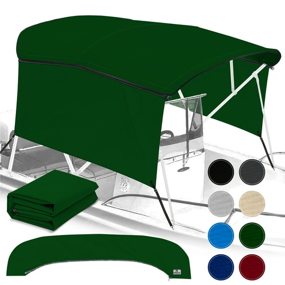 KNOX Universal 4 Bow Bimini Top Replacement Canvas & Detachable Sidewalls with Storage Boot, 600D Marine Grade Sun Shade Boat Canopy with Solid Side Blocks, No Frame, 91-96"W, Hunter Green