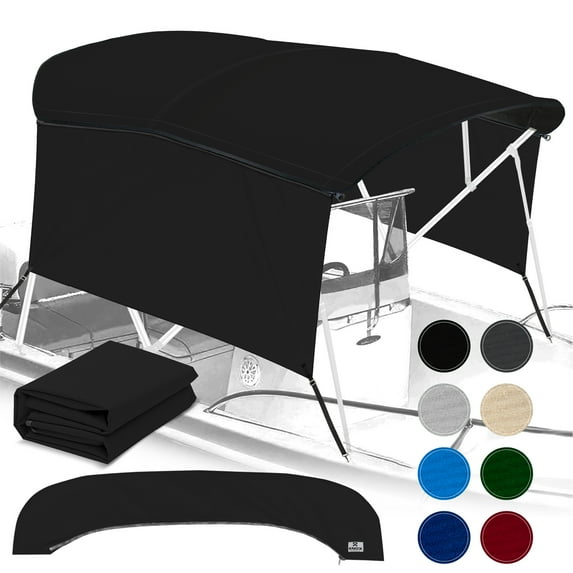 KNOX Universal 4 Bow Bimini Top Replacement Canvas & Detachable Sidewalls with Storage Boot, 600D Marine Grade Sun Shade Boat Canopy with Solid Side Blocks, No Frame, 79-84"W, Black