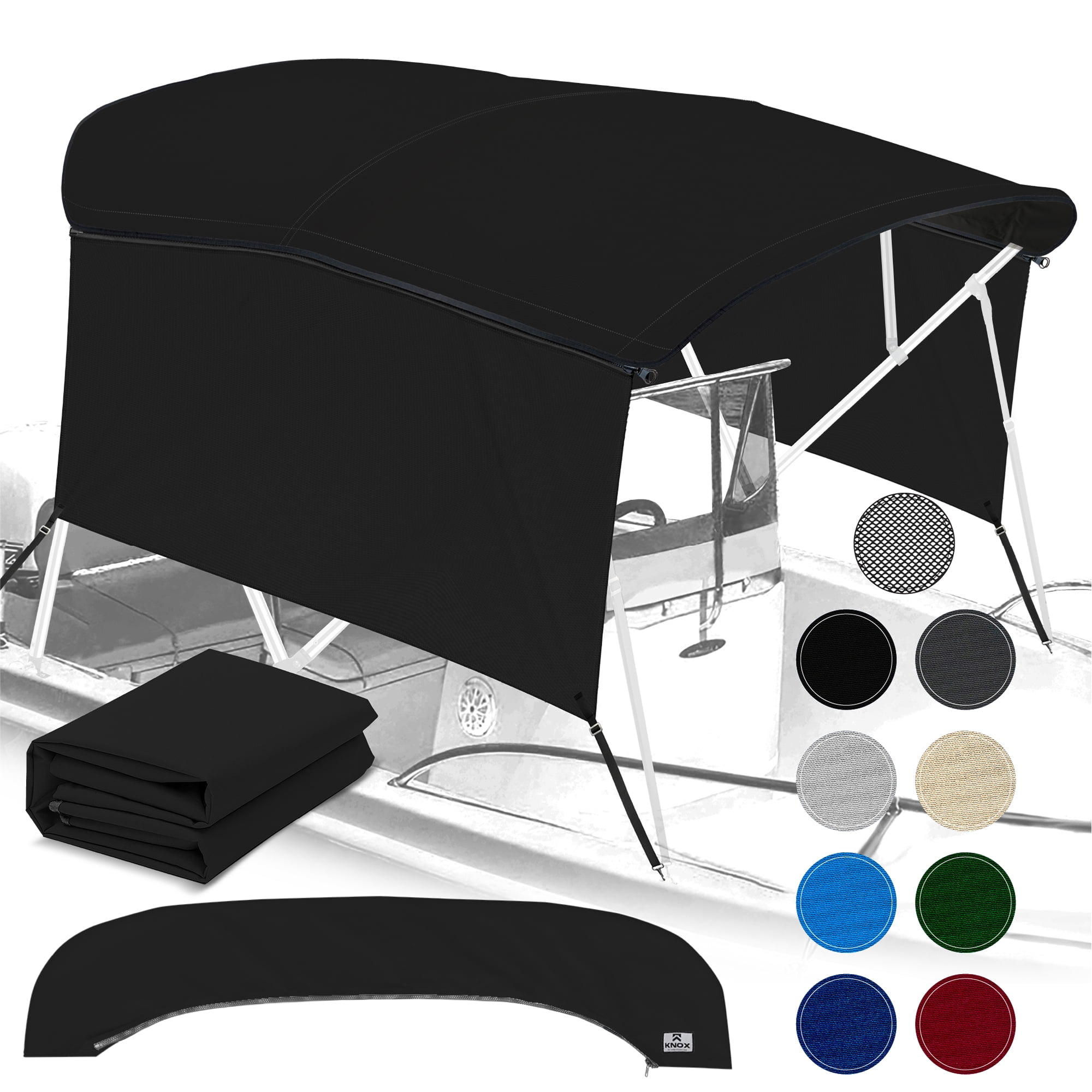 KNOX Universal 4 Bow Bimini Top Replacement Canvas & Detachable Sidewalls  with Storage Boot, 900D Marine Grade Sun Shade Boat Canopy with Solid Side