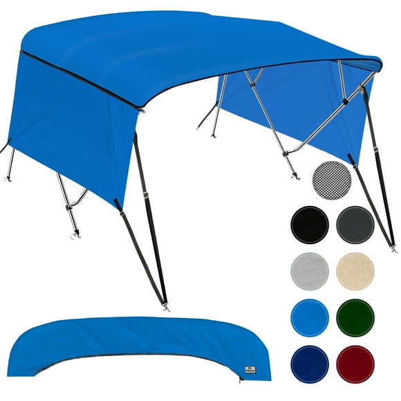 KNOX Universal 4-Bow Bimini Tops for Boats Cover Side Walls, Support Poles, Fade-Proof 900D Marine Canvas, Storage Boot, Sun Shade Canopy For Pontoon, V-Hull, Fishing, Jon Boat, 91-96"W (Pacific Blue)