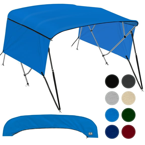 KNOX Universal 4-Bow Bimini Tops for Boats Cover Side Walls, Support Poles, Fade-Proof 900D Marine Canvas, Storage Boot, Sun Shade Canopy For Pontoon, V-Hull, Fishing, Jon Boat, 61-66"W (Pacific Blue)