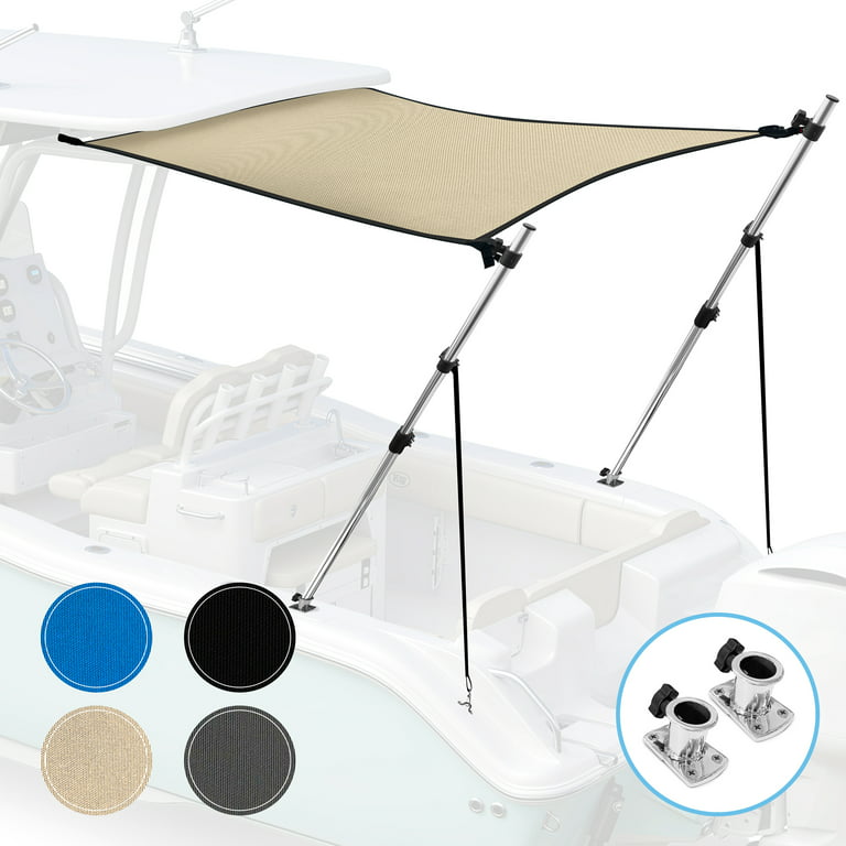 KNOX Universal T-Top Extension Bimini Tops for Boats Sun Shade Kit + Base  Mounts, Boat Shade Hard Top Boat Cover Canopy Adjustable Poles, Marine 900D  Canvas, Adjustable Height, 67L x 82W, (Sand) 