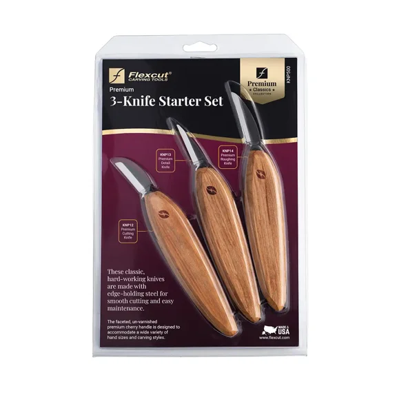 Flexcut - KNP500 - Premium 3-Knife Starter Set - Wood Carving Tool Set -