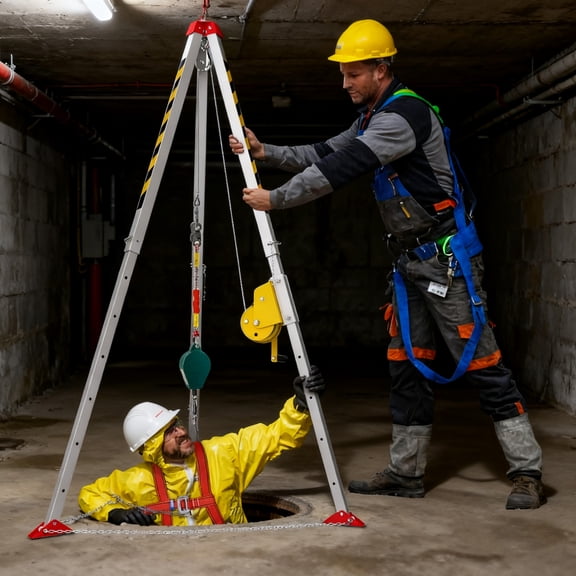 KNPOT Industrial Rescue Tripod Set,  1800lbs Towing Capacity Industrial Tripod Lifting Equipment, 4.4-7.05ft Legs, Protection Chain, Storage Bag for Tunnel, Underground Pipe